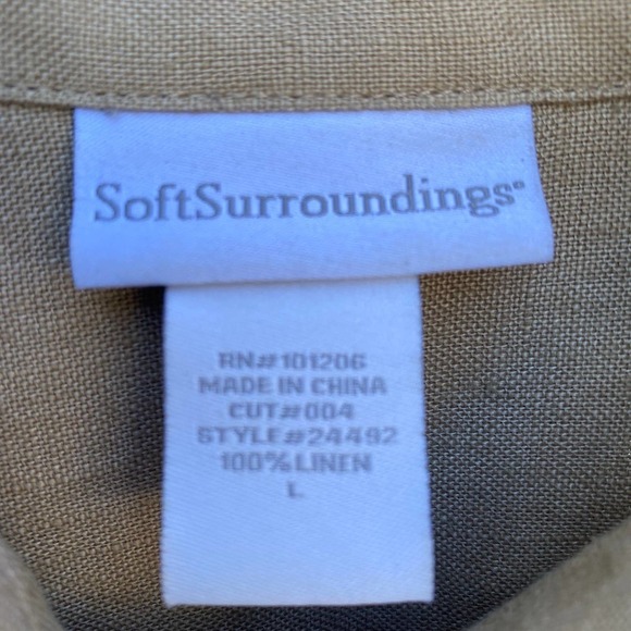 Soft Surroundings Tan 100% Linen Lagenlook long line button front shirt sz L - Picture 11 of 11